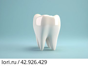 White human tooth models on a blue medical background. Dental health minimal medical poster, created by ai. 3D illustration. Стоковое AI-изображение, AI-художник Виталий Сова / Фотобанк Лори