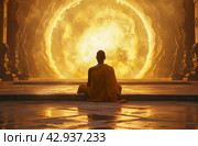 Monk meditating before cosmic circle. Стоковое фото, фотограф Данил Руденко / Фотобанк Лори