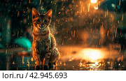 Котенок под дождем. Стоковое AI-изображение, AI-художник Анна Добрыдень / Фотобанк Лори