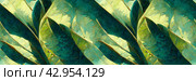 Beautiful abstract panoramic background. Picturesque pattern of green leaves, inspired by nature. Foliage is olive green. Wide texture background with seamless pattern. Great for design. Generative AI. Стоковое AI-изображение, AI-художник Андрей Степанов / Фотобанк Лори