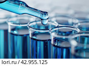 Modern Medical Research Laboratory. Scientific Lab Biotechnology. Equipment of that used in laboratories, hospitals, research labs, industry etc. Analysis of solvents, drugs, residues, pharmaceuticals. Стоковое AI-изображение, AI-художник Марина Демидюк / Фотобанк Лори