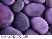 Purple pebbled texture. Scattered sea pebbles. Colorful smooth stones. Large violet pebbles. Decorative rocks pile. Minimal style flat lay, concept of calm, peace, meditation. Creative summer pattern. Стоковое AI-изображение, AI-художник Марина Демидюк / Фотобанк Лори