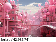 Digitalized Pink digital city. Generate Ai. Стоковое AI-изображение, AI-художник Иван Рябоконь / Фотобанк Лори