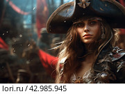 Intimidating Pirate queen portrait. Generate Ai. Стоковое AI-изображение, AI-художник Иван Рябоконь / Фотобанк Лори