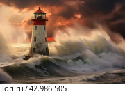 Tumultuous Lighthouse storm winter. Generate Ai. Стоковое AI-изображение, AI-художник Иван Рябоконь / Фотобанк Лори