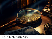 Vintage Magnifying glass wooden. Generate Ai. Стоковое AI-изображение, AI-художник Иван Рябоконь / Фотобанк Лори