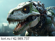 Robotic dinosaur urban street art. Generate Ai. Стоковое AI-изображение, AI-художник Иван Рябоконь / Фотобанк Лори
