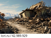 Ruined house after earthquake. Generate Ai. Стоковое AI-изображение, AI-художник Иван Рябоконь / Фотобанк Лори