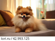 Adorable Pomeranian dog cooling off. Generate ai. Стоковое AI-изображение, AI-художник Иван Рябоконь / Фотобанк Лори