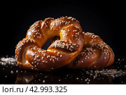 Gratifying Soft baked pretzel with salt. Generate ai. Стоковое AI-изображение, AI-художник Иван Рябоконь / Фотобанк Лори
