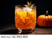 Festive Pumpkin drink glass. Generate Ai. Стоковое AI-изображение, AI-художник Иван Рябоконь / Фотобанк Лори