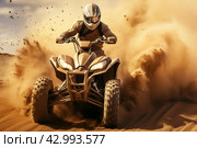 Choking Quad bike dust. Generate Ai. Стоковое AI-изображение, AI-художник Иван Рябоконь / Фотобанк Лори