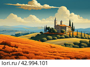 Picturesque Retro italian landscape view. Generate Ai. Стоковое AI-изображение, AI-художник Иван Рябоконь / Фотобанк Лори