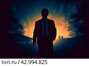 Mysterious Silhouette fbi agent warehouse facility. Generate Ai. Стоковое AI-изображение, AI-художник Иван Рябоконь / Фотобанк Лори