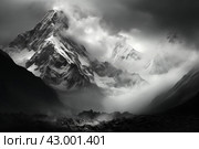Enigmatic Monochrome art of moon in mountain hills. Generate ai. Стоковое AI-изображение, AI-художник Иван Рябоконь / Фотобанк Лори