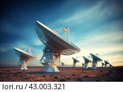Tranquil Radio telescopes night sky. Generate Ai. Стоковое AI-изображение, AI-художник Иван Рябоконь / Фотобанк Лори