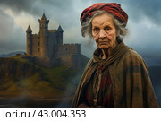 Sturdy Scot old woman scottish castle. Generate Ai. Стоковое AI-изображение, AI-художник Иван Рябоконь / Фотобанк Лори