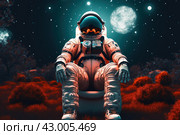 Intrepid Space astronaut sitting. Generate Ai. Стоковое AI-изображение, AI-художник Иван Рябоконь / Фотобанк Лори