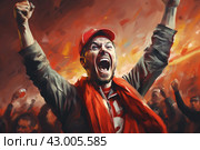 Sport fan celebration at stadium. Generate Ai. Стоковое AI-изображение, AI-художник Иван Рябоконь / Фотобанк Лори