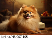 Contented Pomeranian dog cooling off. Generate ai. Стоковое AI-изображение, AI-художник Иван Рябоконь / Фотобанк Лори