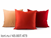 Cozy Red bright pillow isolated on white background. Generate Ai. Стоковое AI-изображение, AI-художник Иван Рябоконь / Фотобанк Лори