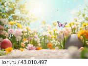 Colorful Spring flower light background. Generate Ai. Стоковое AI-изображение, AI-художник Иван Рябоконь / Фотобанк Лори