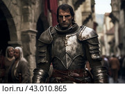 Chivalrous Medieval knight man medieval city. Generate Ai. Стоковое AI-изображение, AI-художник Иван Рябоконь / Фотобанк Лори