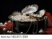 Curved Pearls mussel shells. Generate ai. Стоковое AI-изображение, AI-художник Иван Рябоконь / Фотобанк Лори