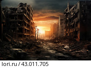 Ravaged Destroyed city buildings. Generate AI. Стоковое AI-изображение, AI-художник Иван Рябоконь / Фотобанк Лори
