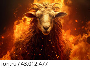 Blazing Nightmare sheep with fire flames. Generate ai. Стоковое AI-изображение, AI-художник Иван Рябоконь / Фотобанк Лори