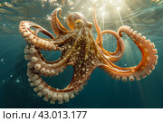 Осьминог в море. Стоковое AI-изображение, AI-художник Щеголева Ольга / Фотобанк Лори