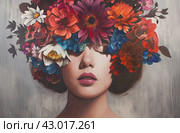 Floral headpiece on woman. Стоковое AI-изображение, AI-художник Данил Руденко / Фотобанк Лори