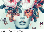 Woman with floral headpiece. Стоковое AI-изображение, AI-художник Данил Руденко / Фотобанк Лори