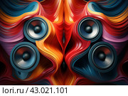 Resonant Speakers colorful waves music. Generate Ai. Стоковое AI-изображение, AI-художник Иван Рябоконь / Фотобанк Лори