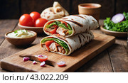 fresh grilled donner or shawarma. Стоковое AI-изображение, AI-художник Tatiana Syrtseva / Фотобанк Лори