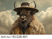 Anthropomorphic bison dressed in aristocrat costume. Generate ai. Стоковое AI-изображение, AI-художник Иван Рябоконь / Фотобанк Лори