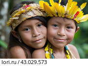 Curious Amazonia tribe children. Generate Ai. Стоковое AI-изображение, AI-художник Иван Рябоконь / Фотобанк Лори