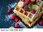 Delicious Bakes waffles morning. Generate Ai. Стоковое AI-изображение, AI-художник Иван Рябоконь / Фотобанк Лори