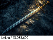 Venerable Ancient sword fantasy silver. Generate Ai. Стоковое AI-изображение, AI-художник Иван Рябоконь / Фотобанк Лори