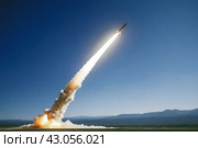 Запуск крылатой ракеты по обозначенной вражеской цели. Стоковое AI-изображение, AI-художник Александр Бушков / Фотобанк Лори