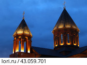 Армянская церковь в ночной подсветке, Нижний Новгород. Стоковое фото, фотограф Андрей В. Карпов / Фотобанк Лори