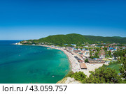 View on the beach and the village of Arkhipo-Osipovka on the Black Sea coast. Стоковое фото, фотограф Сергей Н / Фотобанк Лори