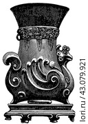 Ancient Bronze Art. Chinese vase. Publication of the book "Meyers Konversations-Lexikon", Volume 7, Leipzig, Germany, 1910. Стоковая иллюстрация, иллюстратор Sergey Kohl / Фотобанк Лори