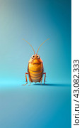 3d sad yellow cockroach isolated on blue background. Стоковое AI-изображение, AI-художник Катерина Ковалева / Фотобанк Лори