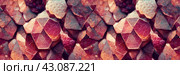 Abstract panoramic background. A colorful mosaic pattern of a variety of geometric shapes and polygons in shades of burgundy and mauve. Wide texture background with seamless pattern. Generative AI. Стоковое AI-изображение, AI-художник Андрей Степанов / Фотобанк Лори