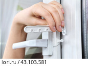 Setting restrictor on double hung window with double-glazed. Стоковое фото, фотограф Владимир Григорьев / Фотобанк Лори