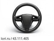 Modern Black Car Steering Wheel Isolated on White. Стоковое AI-изображение, AI-художник Кирилл Черезов / Фотобанк Лори