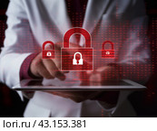Cybersecurity Concept with Digital Locks. Стоковое AI-изображение, AI-художник Кирилл Черезов / Фотобанк Лори