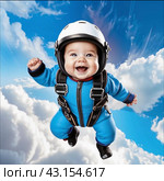 A baby skydiving in the sky. Стоковое AI-изображение, AI-художник Anna Shtrekalkina / Фотобанк Лори