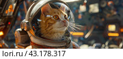 Close Up of a Cat in a Space Suit. Стоковое AI-изображение, AI-художник Юлия Гапеенко / Фотобанк Лори